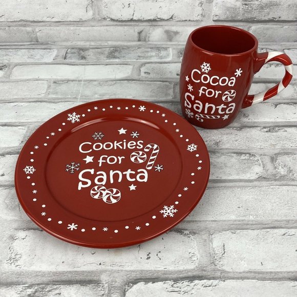 Cookies Cocoa for Santa Set Plate Mug Candy Cane - Picture 1 of 6